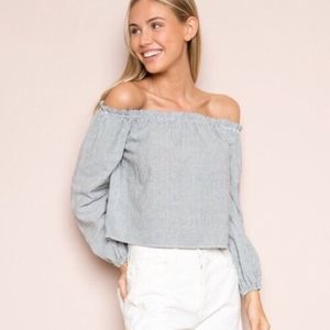 NWOT Brandy Melville Grey Striped Off Shoulder Top OS/S